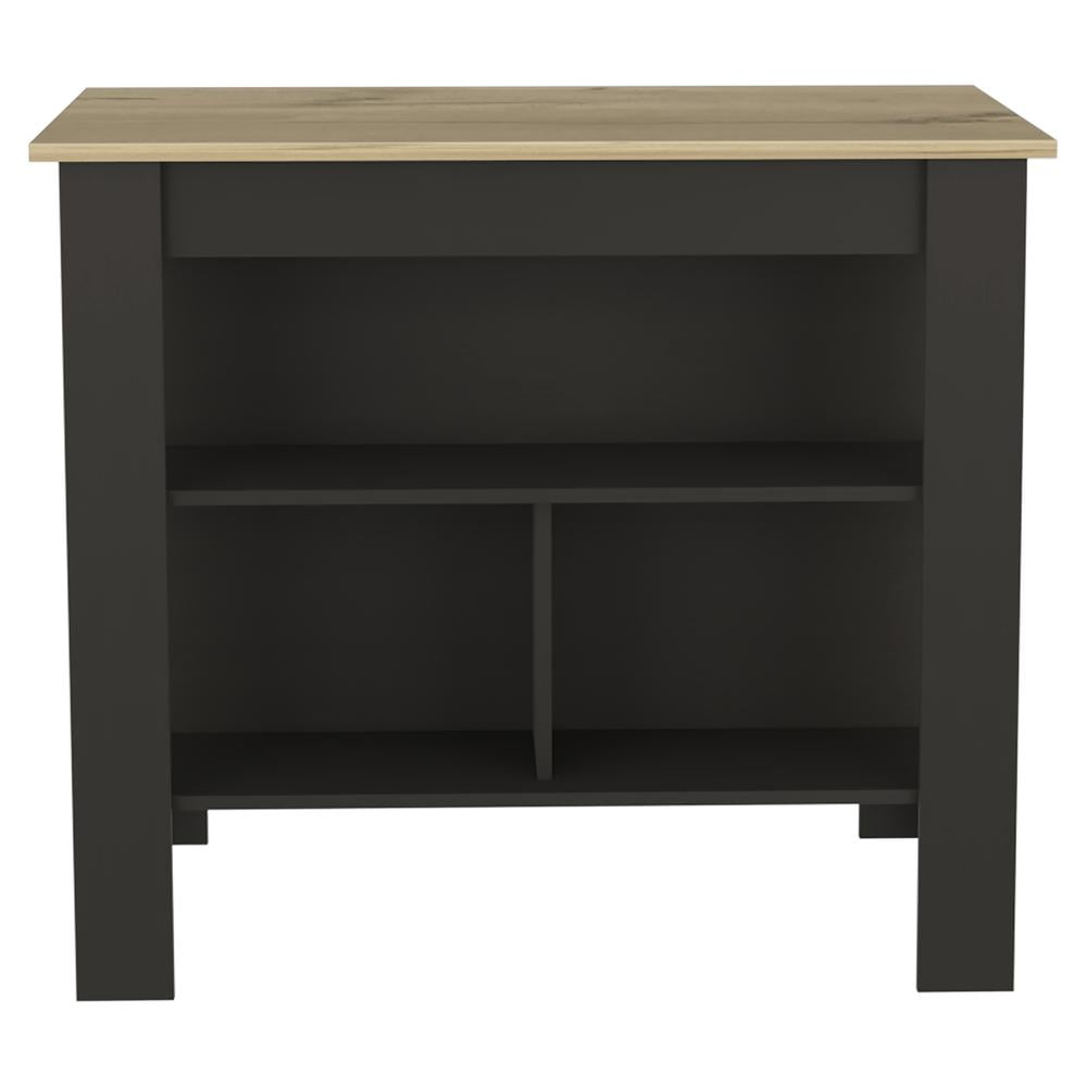 Brooklyn Black and Light Oak Kitchen Island with Shelves
