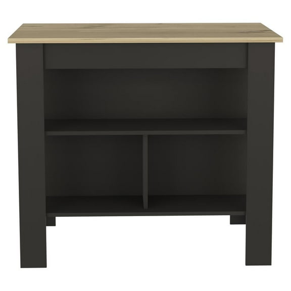 FM FURNITURE LLC Brooklyn Kitchen Island ,Black / Light Oak