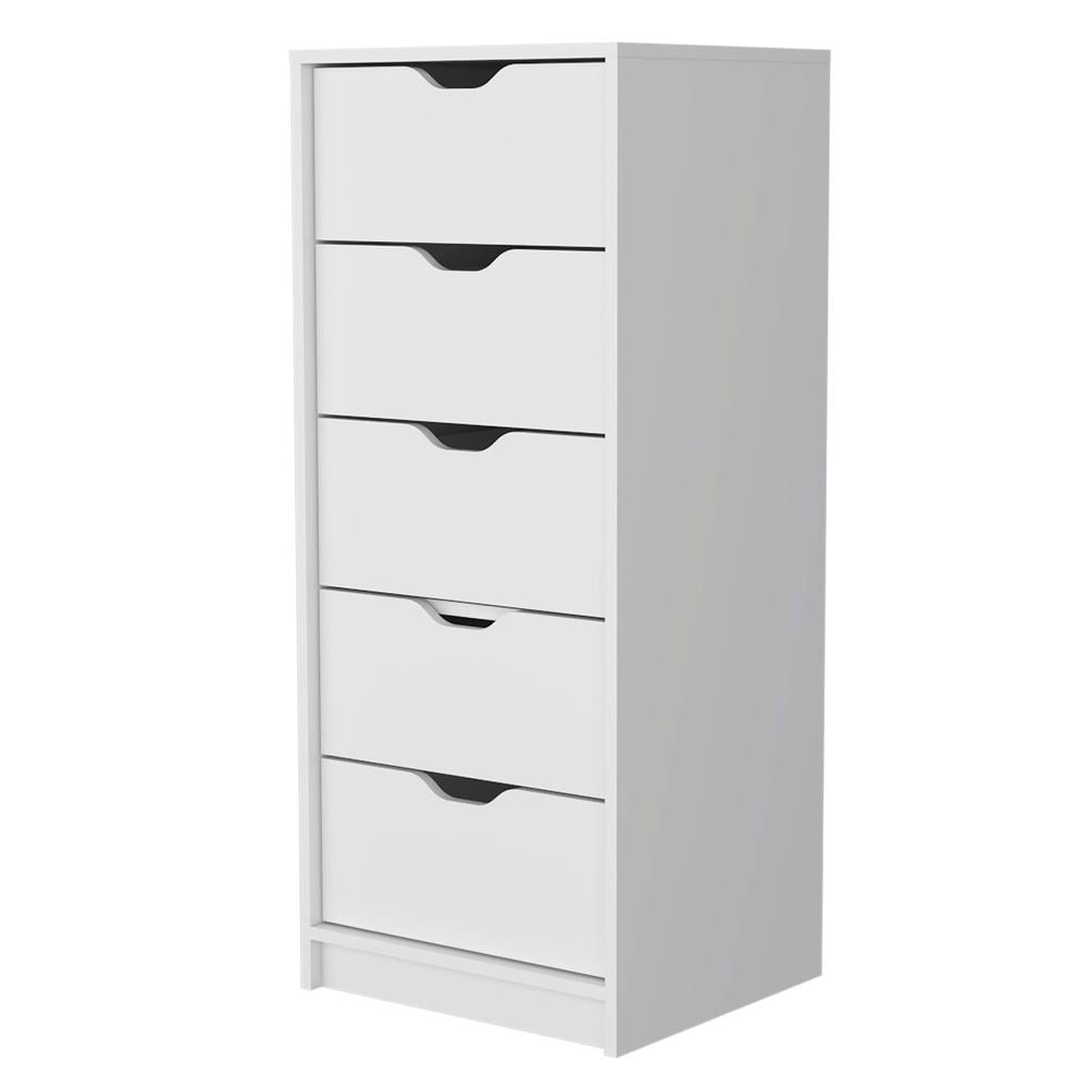 Elegant White Steel-Handled Modern 5-Drawer Dresser