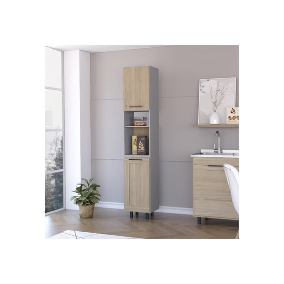 FM FURNITURE Everly Kitchen Pantry, Six Shelves, Double Door
