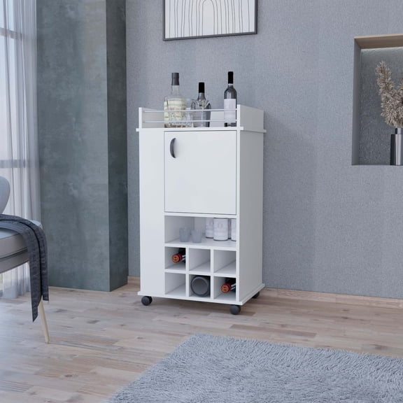 FM FURNITURE Farson Bar Cart with 2-Side Shelf, 6-Built In Wine Rack and Casters
