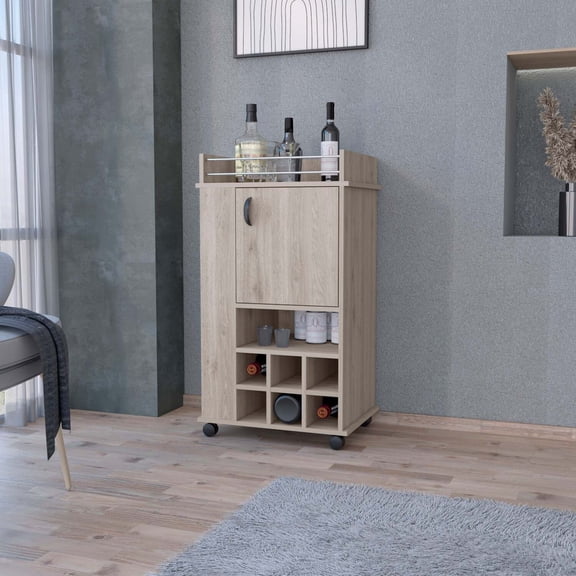 FM FURNITURE Farson Bar Cart with 2-Side Shelf, 6-Built In Wine Rack and Casters