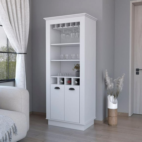 FM FURNITURE LLC Hampton Bar Cabinet with 4-Built In Wine Rack, Glass Holder and Storage Cabinet