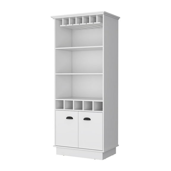 Fm Furniture Sophia Bar Cabinet with Glassware Rack and Five Bottle Racks, White