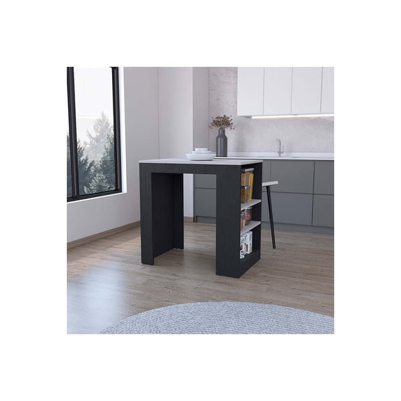 FM FURNITURE Harlan Kitchen Island, Counter Height Table Top with 3-Side Shelf
