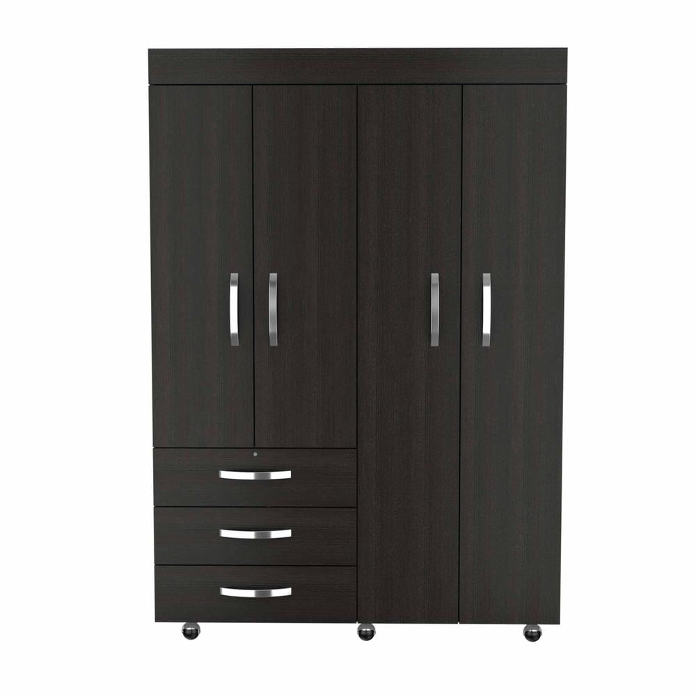 Black Particleboard Armoire with Drawers and Shelves
