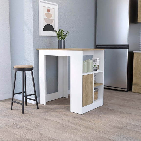 FM FURNITURE Culver Kitchen Island with Storage Shelves and Single Door Cabinet Push to open System
