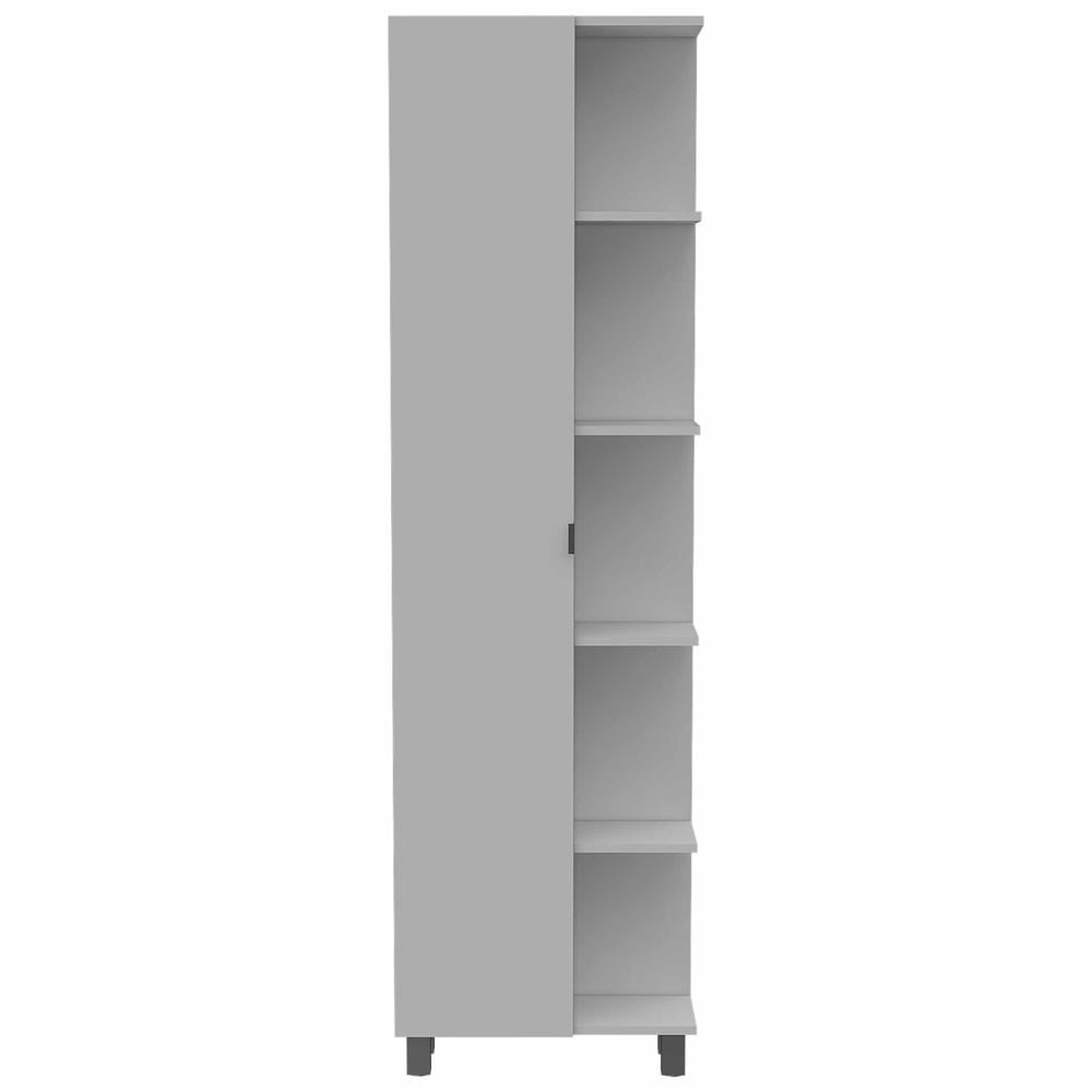 White Engineered Wood Linen Cabinet with Adjustable Shelving