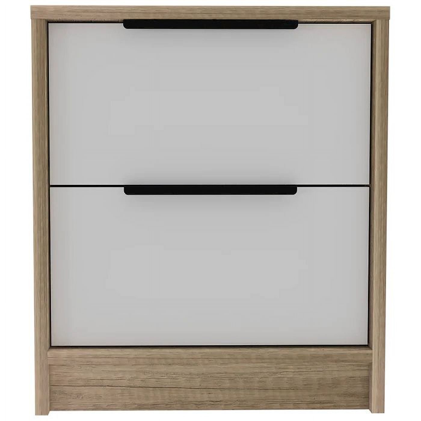 Modern Light Oak and White 2-Drawer Nightstand