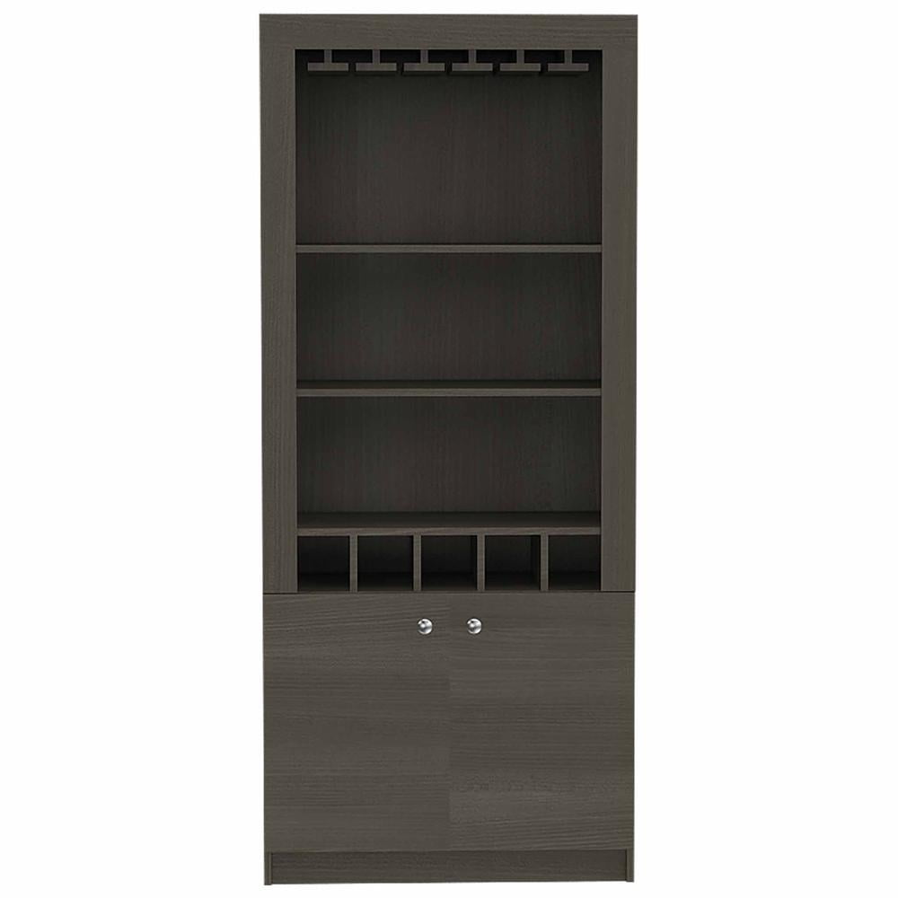 Carbon Espresso Spacious Oak Bar Cabinet with Wine Glass Rack