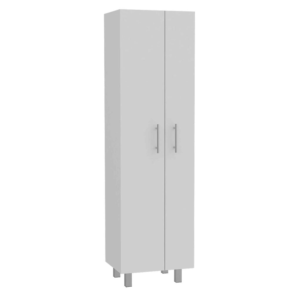 White Engineered Wood Tall Broom Closet Pantry with Shelves