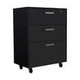 thumbnail image 1 of FM FURNITURE Penny 3-Drawer Modern Engineered Wood Storage Cabinet in Black, 1 of 9