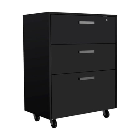 FM FURNITURE Penny 3-Drawer Modern Engineered Wood Storage Cabinet in Black
