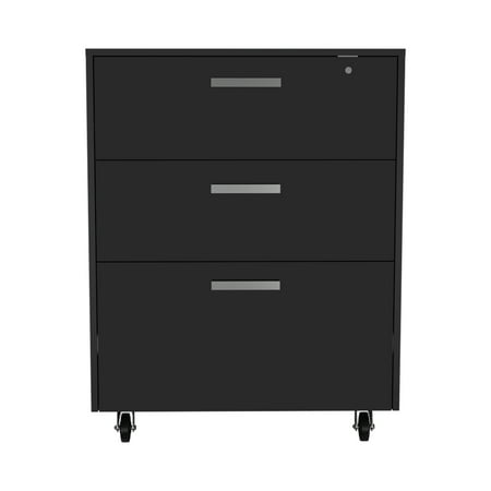 FM FURNITURE Penny 3-Drawer Modern Engineered Wood Storage Cabinet in Black