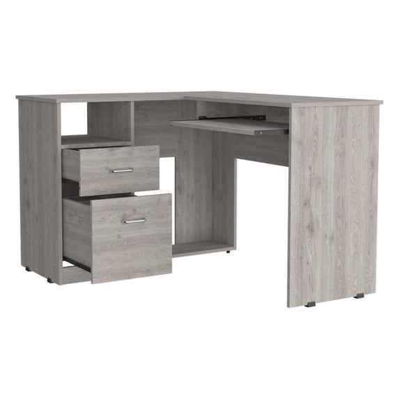 FM FURNITURE Raleigh L Shaped Desk Light Gray Engineered Wood