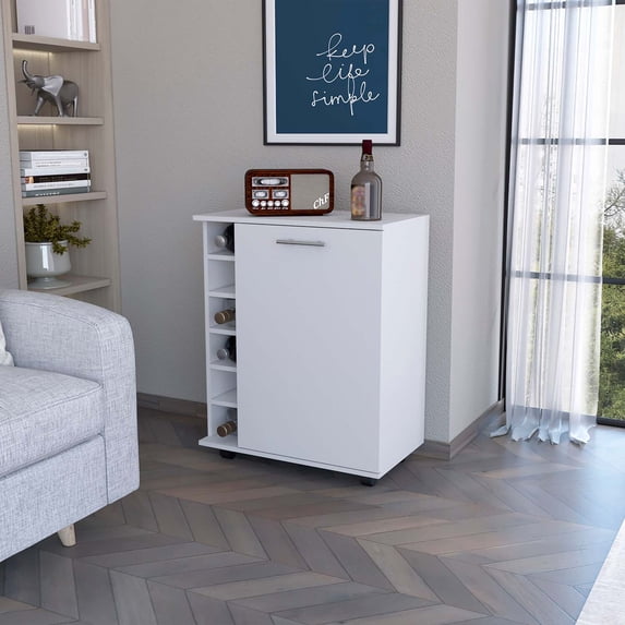 FM FURNITURE Rawlins Bar Cart whit Two Shelves White Engineered Wood