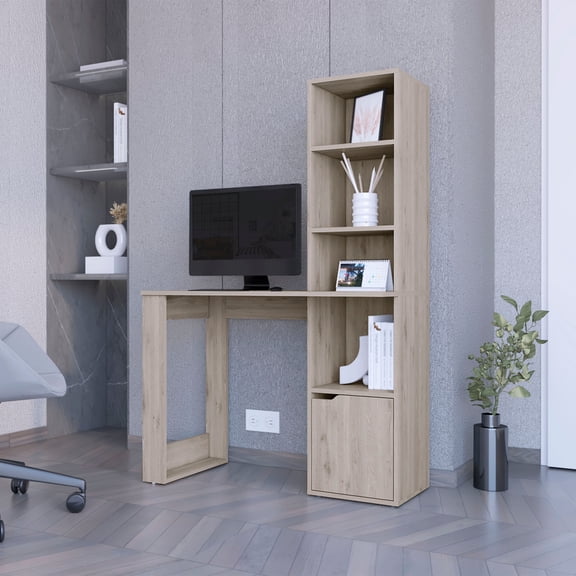 FM FURNITURE Riverton Computer Desk with Bookcase 4-Tier Shelf and Cabinet