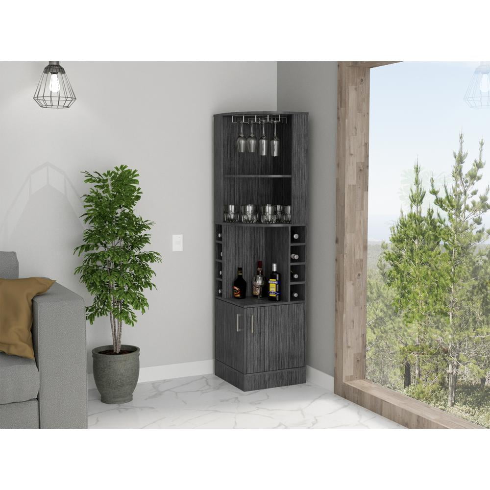 Seattle Smoky Oak Corner Bar Cabinet with Shelves