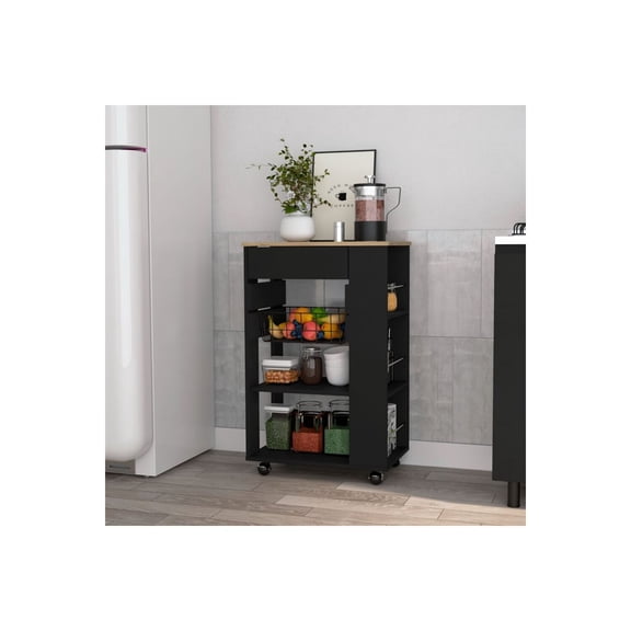 FM FURNITURE Shelton Kitchen Cart, Two Open Shelves, One Drawer, Four Caster
