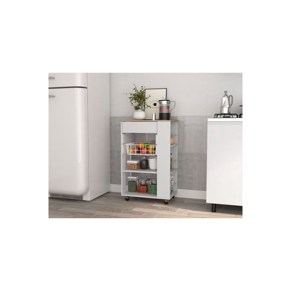 FM FURNITURE Shelton Kitchen Cart, Two Open Shelves, One Drawer, Four Caster