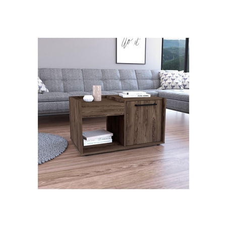 FM FURNITURE Velvet Coffee Table, One Open Shelf, Single Door Cabinet
