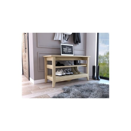 FM FURNITURE Vilna Storage Bench, Two Open Shelves, Four Legs