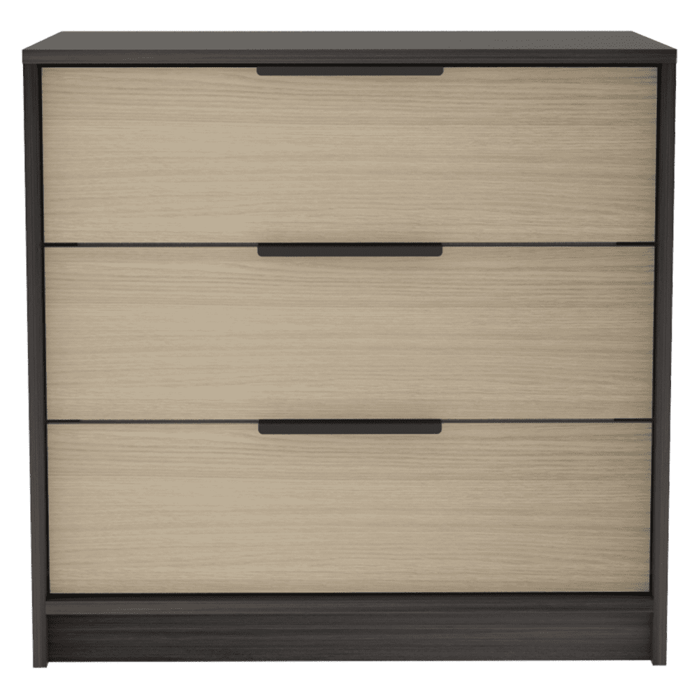 Washington Dark-Brown 3-Drawer Minimalist Dresser in Black & Light Oak