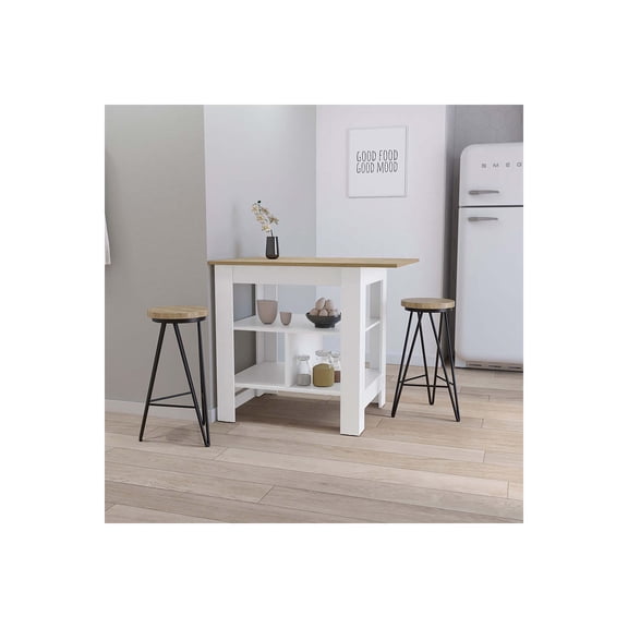 FM FURNITURE Lisbon Kitchen Island, 3-Tier Shelf and Large Workstation