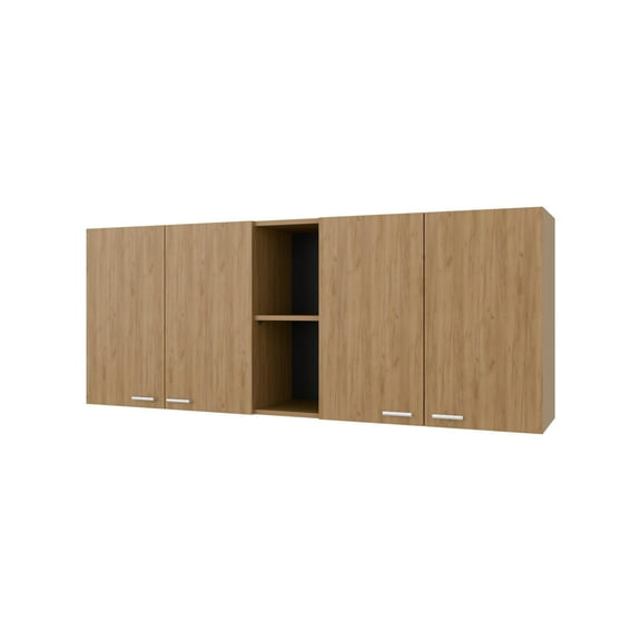 FM FURNITURE Luray Wall Cabinet Four Doors Engineered Wood Natural Oak