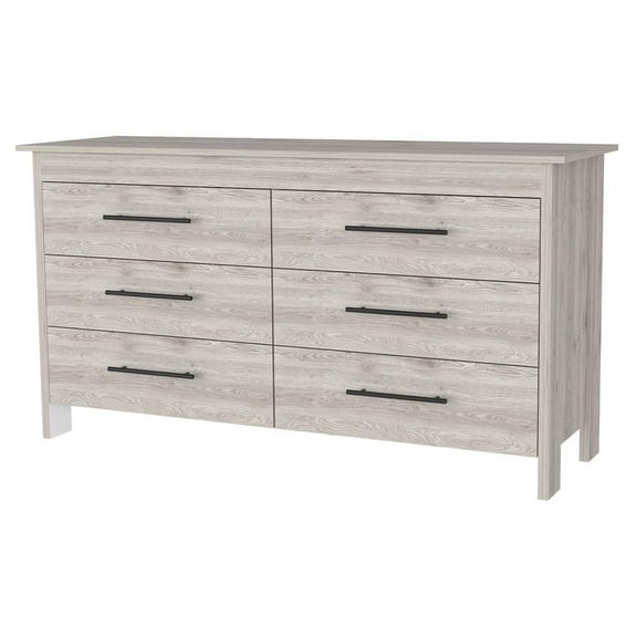 FM FURNITURE Luxor 6 Drawer Double Dresser Light Gray Engineered Wood