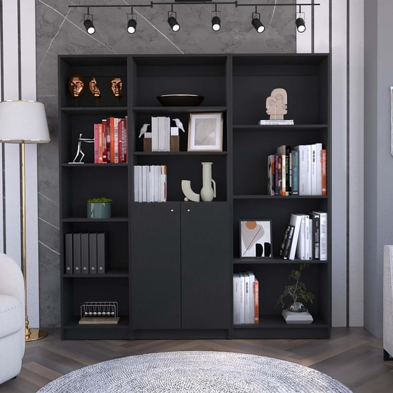 FM FURNITURE Marana 3 Piece Living Room Set Black Engineered Wood