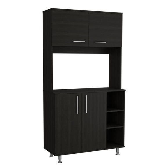 FM FURNITURE Modern Colorado Engineered Wood Pantry Cabinet 4 Doors in Black