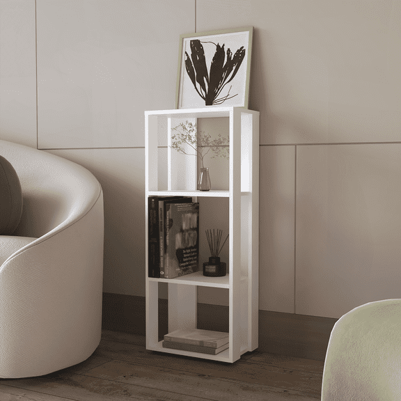 FM FURNITURE Modoc Modern Melamine Open Storage Bookcase - White for Living Room, Bedroom, Home Office