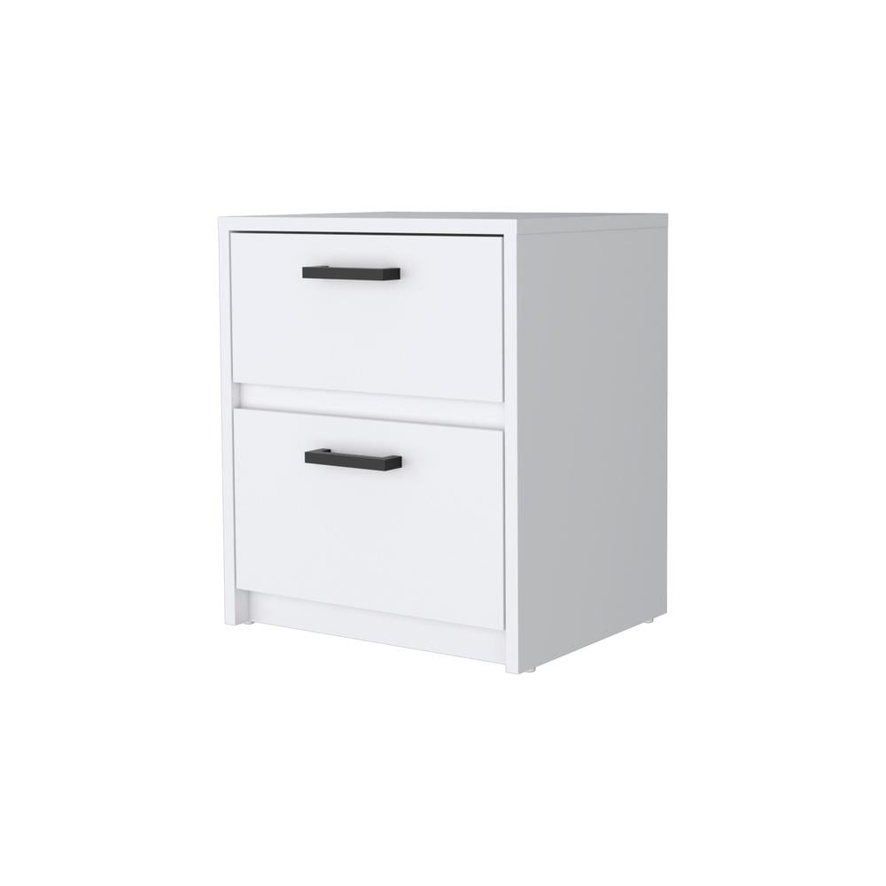 White Engineered Wood 2-Drawer Modern Nightstand