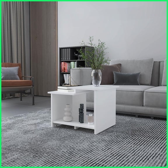 FM FURNITURE Naco Geometric Melamine White Coffee Table - Open Storage & Easy-Clean for Living Room