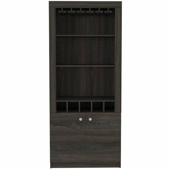 FM FURNITURE New York Bar Cabinet, Five Bottle Cubbies, Three Open Shelves ,Carbon Espresso