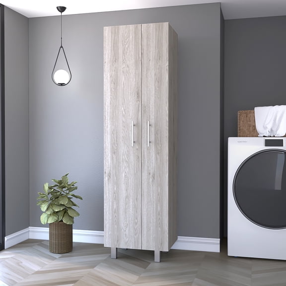 FM FURNITURE Norway 5-Shelf Engineered Wood Pantry in Light Gray/White
