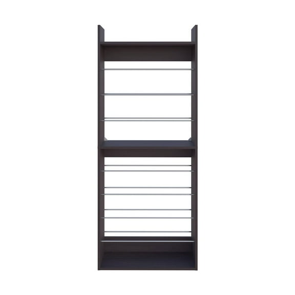 FM FURNITURE Oak Springs Tall Open Shoe Rack with Multi-Tier Shelves Wengue