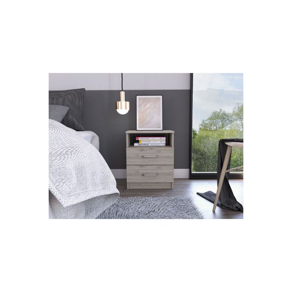 FM FURNITURE Oklahoma Nightstand,Two Drawers, One Shelf
