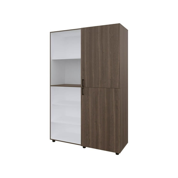 FM FURNITURE Ollie 2 Door Wardrobe with Open Storage Grey Walnut and White