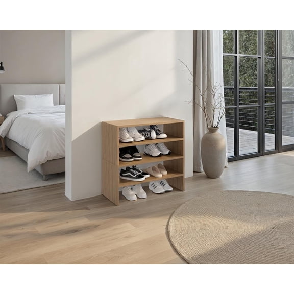 FM FURNITURE Orion Modern Shoe Rack Functional Design for Bedroom and Entryway, Natural Oak