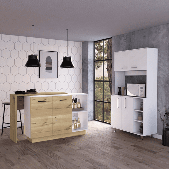 FM FURNITURE Quebec 2-Piece Modern Engineered Wood Kitchen Set in White/Oak