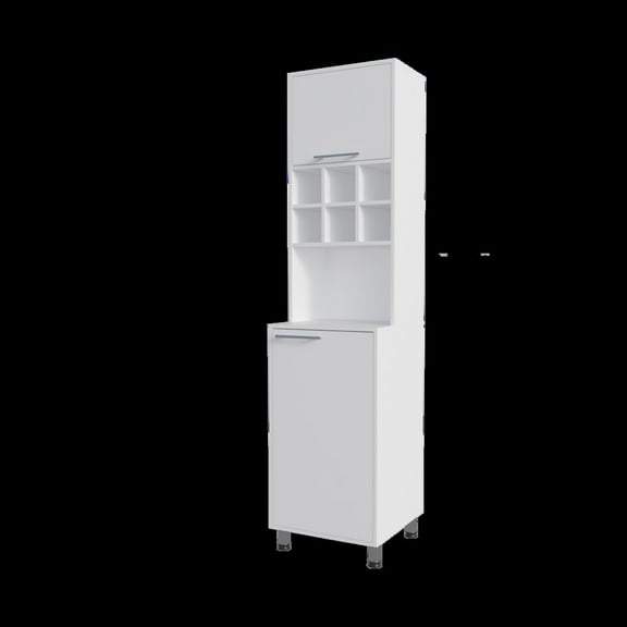 FM FURNITURE Rock Kitchen Pantry with Pneumatic Door Open Storage White