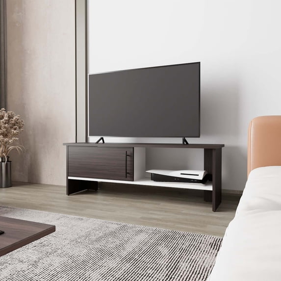 FM FURNITURE Rock Point Entertainment Center with a Door Stained Walnut White