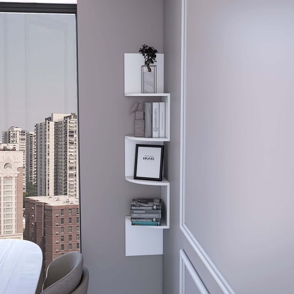 FM FURNITURE Rosebud Corner Floating Shelf: Modern Full-Wall 4-Shelf Unit