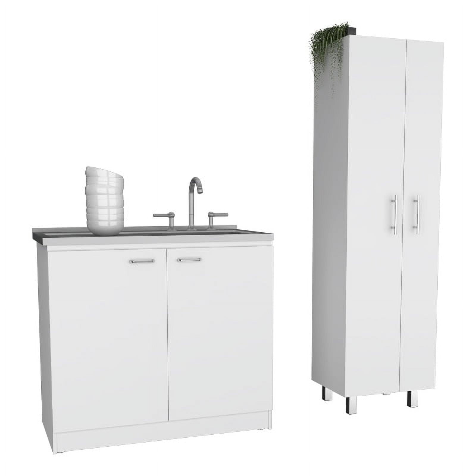 FM FURNITURE Safford 2 Piece Kitchen Set, Oklahoma Utility Sink and Norway Broom Closet