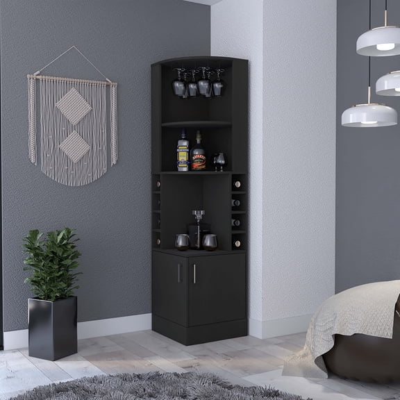 FM FURNITURE Seattle Bar Cabinet Black Wengue Engineered Wood