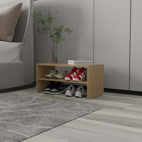 FM FURNITURE Shoe Rack 2 Open Shelves Low Horizontal Design Wenge