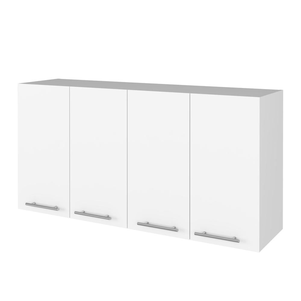 White Engineered Wood Four-Door Wall Cabinet with Shelves
