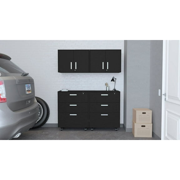 FM FURNITURE Stowe 4 Piece Garage Set Black Engineered Wood